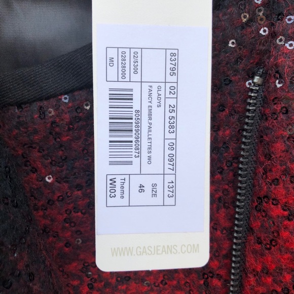Gas Jeans Blazer Wool Blend Sequin Knit Zip | L - Picture 7 of 13